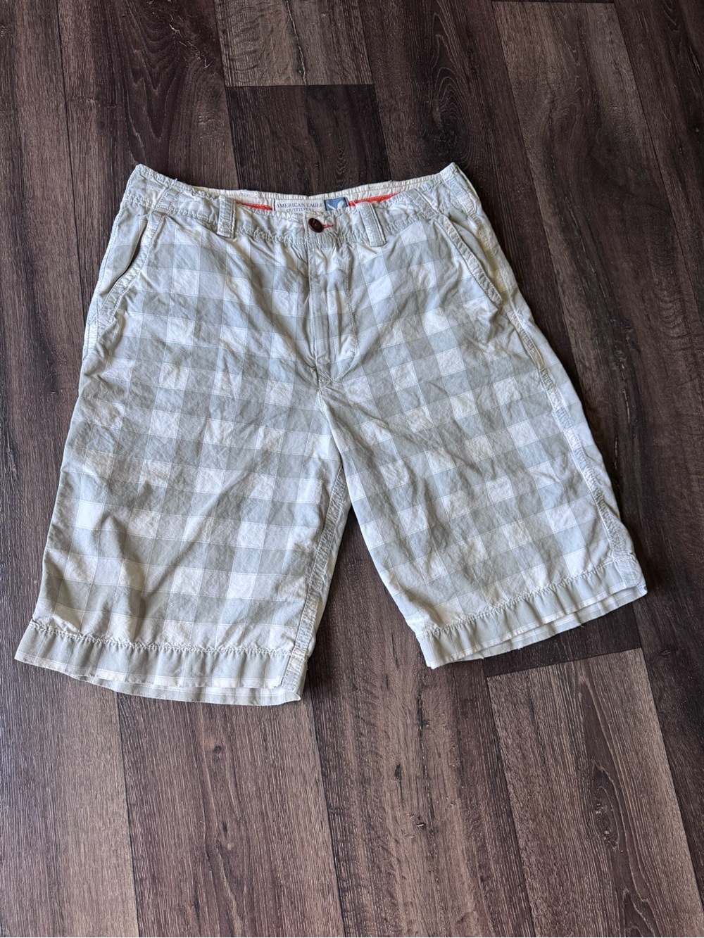 American Eagle Outfitters Light Gray Plaid Flat Front Shorts